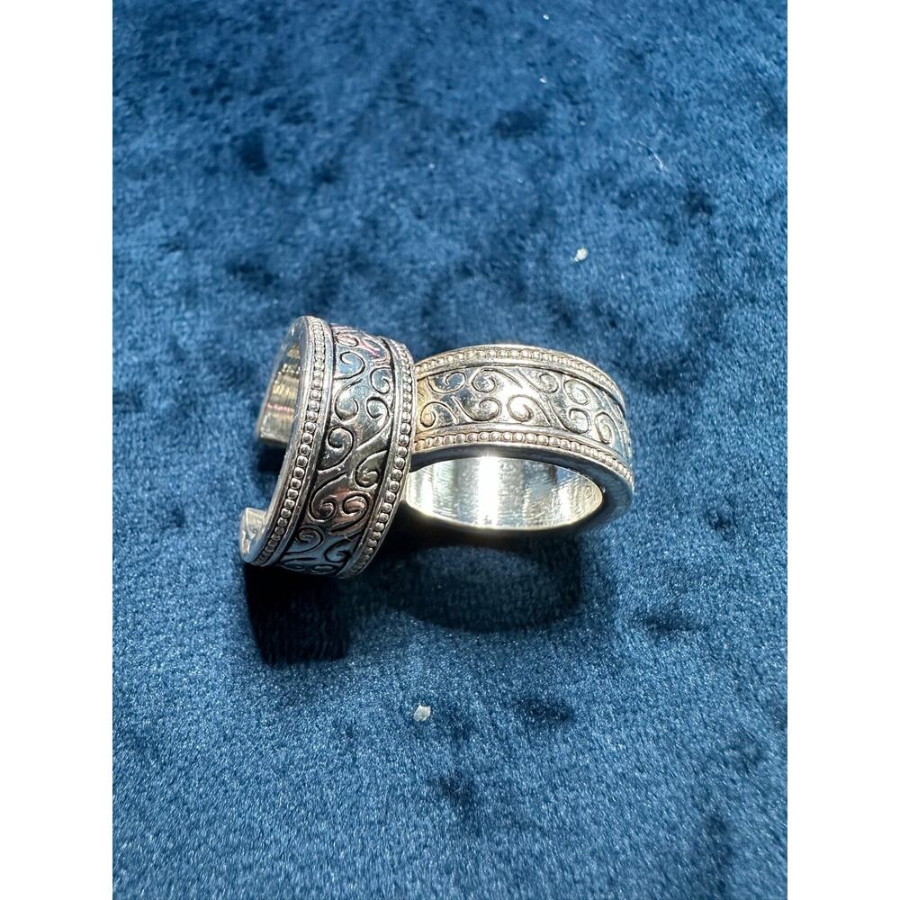 Napier Silver Tone Hoop Earrings Ornate‎ Scroll Design